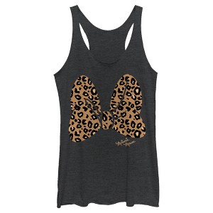 Women's Mickey & Friends Cheetah Print Minnie Mouse Bow Racerback Tank Top - 1 of 4