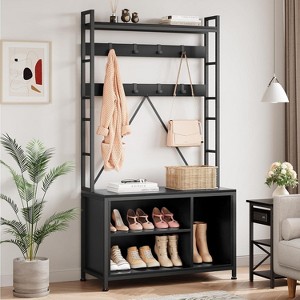 Industrial Coat Rack Shoe Bench Tall Hall Tree with Bench Sturdy Coat Tree with Storage Cubbies - 1 of 4