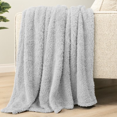 Light Gray Twin Faux Fur Sherpa Fleece Throw Blanket