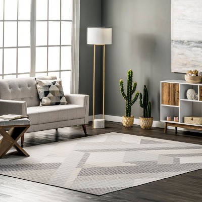 Alesha Beige and Gray Striped Washable 4' x 6' Area Rug