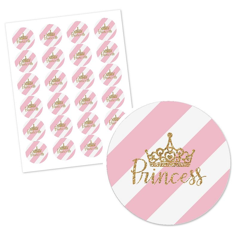Big Dot of Happiness Little Princess Crown - Pink and Gold Princess Baby Shower or Birthday Party Circle Sticker Labels - 24 Count, 2 of 5