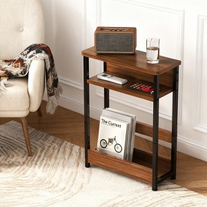 COZONY Narrow Side Table with 3-Tier Storage Shelf & Magazine Rack, Slim End Table for Small Spaces, Modern Skinny Bedside Nightstand for Living Room - 1 of 4