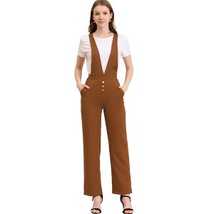 Allegra K Women's Overalls Wide Leg Pants Slant Pocket Long Suspenders Jumpsuit - 1 of 4