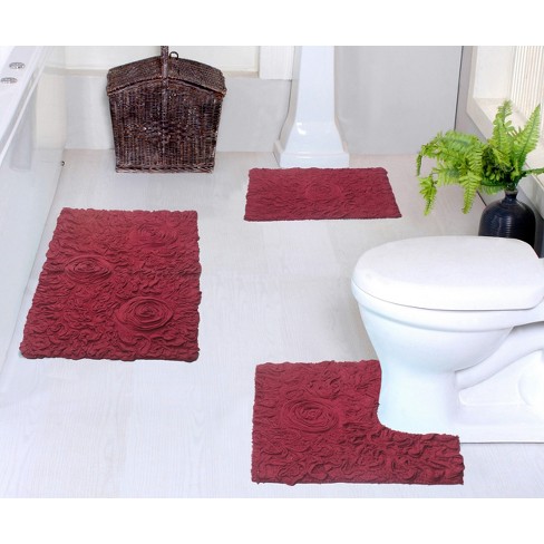 HOME WEAVERS INC Bell Flower Collection Red 4 Piece Bath Rug Set