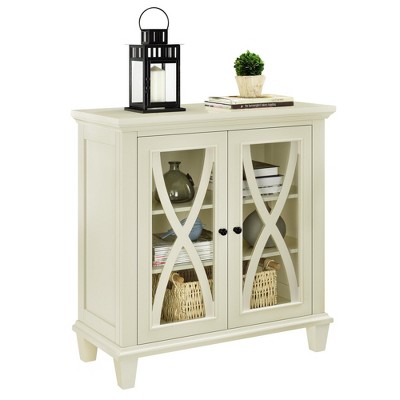 Ivory Glass Double Door Accent Cabinet with Shelves