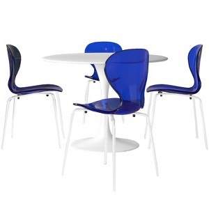 LeisureMod Bristol 5-Piece Dining Set Round Dining Table, 4 Plastic Dining Chairs White Legs - 1 of 4