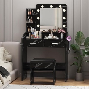 Acekool Vanity Desk with Mirror & Lights, Power Outlet, 3 Lighting Modes, 2 Drawers, Makeup Table for Bedroom - 1 of 4