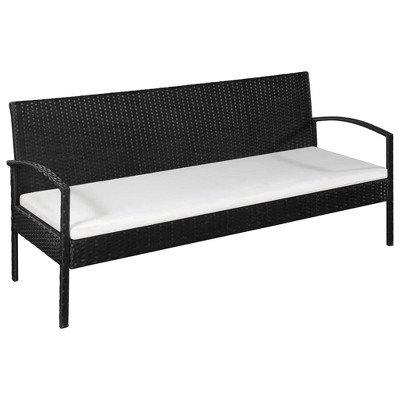 vidaXL 3 Seater Garden Sofa with Cushions Black Poly Rattan