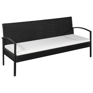 vidaXL 3 Seater Garden Sofa with Cushions Black Poly Rattan - 1 of 4
