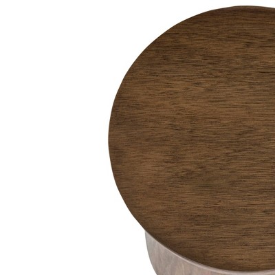 16" Walnut Mango Wood Cinched Drum Table