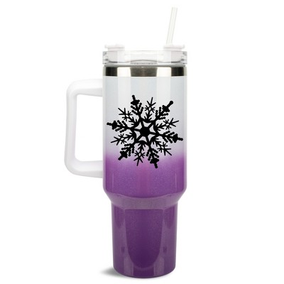Elanze Designs Snowflake Winter Snow Queen 40 oz. Stainless Steel, Large Water Bottle Coffee Mug, Spill & Leak Resistant, Thermal Travel Tumbler with