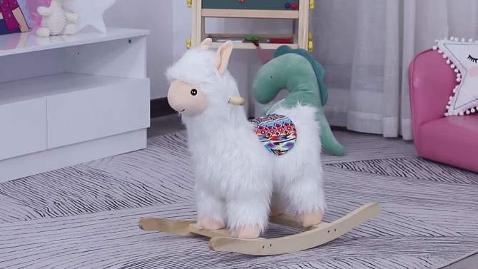 Qaba Kids Ride-On Rocking Horse Toy Llama Style Rocker Soft Plush Fabric for Children 18-36 Months, 2 of 9, play video