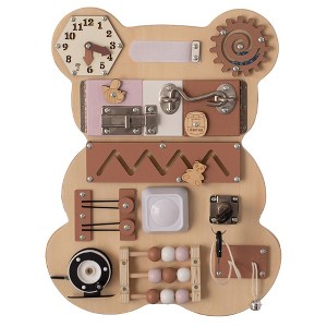 Wooden Sensory Bear Shaped Learning Toddler Busy Board for Playroom, Nursery, Preschool, and Doctors' Office - 1 of 4
