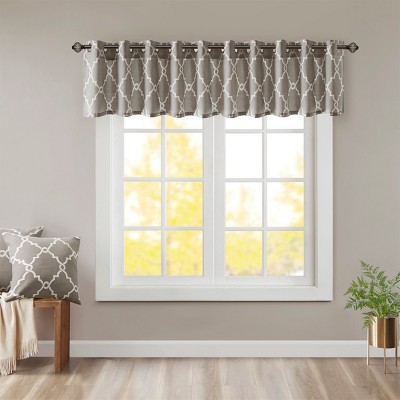 MAYEERTY 50x18" Fretwork Print Grommet Top Window Valance Grey/White