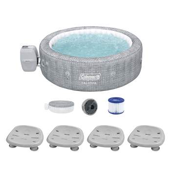 Bestway Coleman Sicily AirJet Inflatable Round Hot Tub with EnergySense Cover & 4 SaluSpa Underwater Non-Slip Pool Spa Seat with Adjustable Legs, Gray