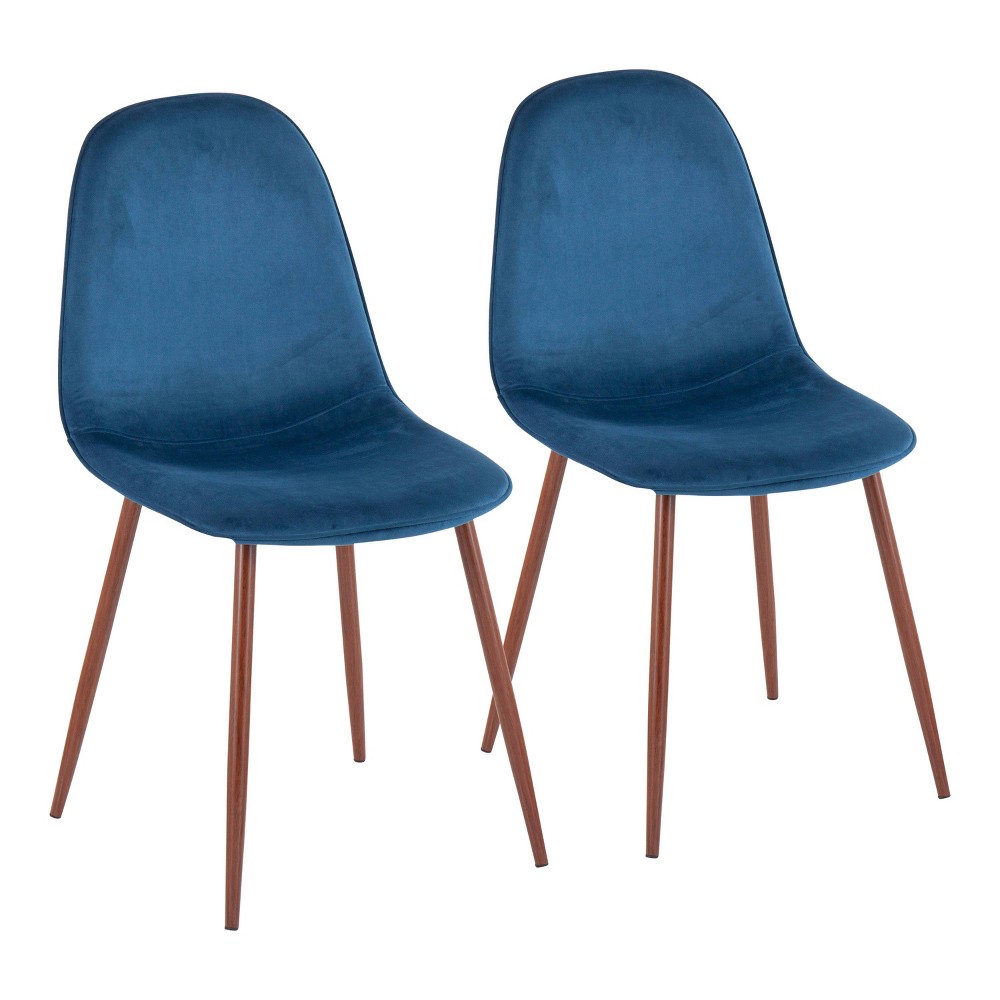 Photos - Chair Set of 2 Pebble Mid-Century Modern Dining  Walnut/Blue - LumiSource