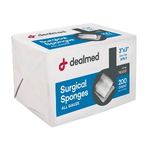 Dealmed Surgical Sponges, 8-Ply, Non-Woven Absorbent Gauze for Wound Care, White, 200 Count (Pack of 1) - 1 of 4