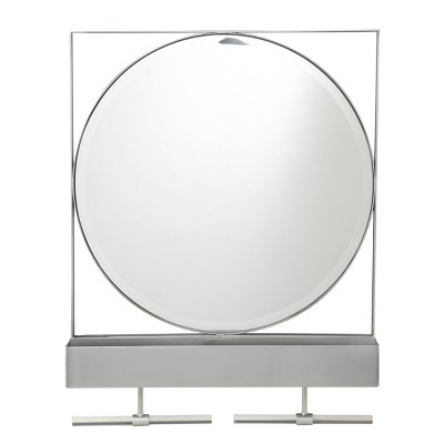 GlasFlength Decorative Wall Mirrors Wall Art Round Mirror Vanity Mirror Accent Mirror Metal Frame Mirror for Living Room, Silver, 21.5"*3.75"*28.25"