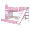 PAGED Wooden Castle Bunk Bed Loft Bed, Twin over Twin Bed Frame with Drawers, Shelves, Slide, Stairs and Guardrail for Kids, Teens - 3 of 4