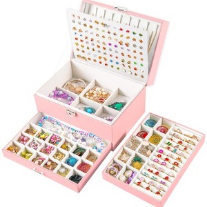 Pink Jewelry Organizer Box for Teens with Earring Holder and Storage - 1 of 4