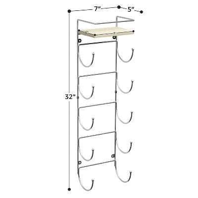 Silver Wall Mounted 5-Tier Metal Towel Rack with Wooden Shelf