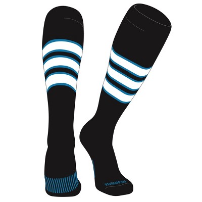 PEAR SOX Striped OTC Baseball, Softball, Football Socks (C) Black, Turquoise, White