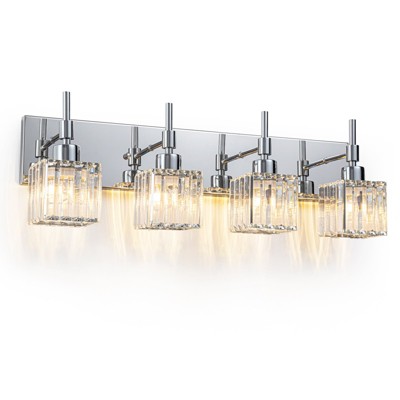 LLHZSY Modern Dimmable Crystal Bathroom Light Fixtures Over Mirror Glam Vanity Lights - 3/4/5 Light - Black+Gold/Chrome/Black/Gold