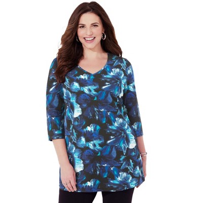 Catherines Women's Plus Size Easy Fit 3/4-Sleeve V-Neck Tunic