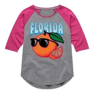 Girls' - Instant Message - Florida, The Sunshine State Orange Shirt Tail Raglan Graphic T-shirt - 1 of 4