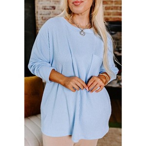 Myosotis Plus Size Ribbed Textured Long Sleeve T Shirt - 1 of 1