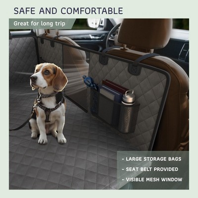 Gray Waterproof Car Seat Cover with Mesh Window and Storage Pockets