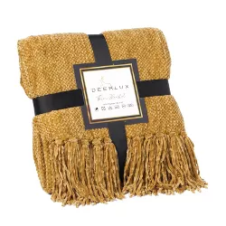 DEERLUX Decorative Chenille Throw Blanket with Fringe