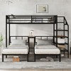 Black Twin Size Double-Layer Iron Frame Bed With Ladder, Suitable for 3 People,Triple Bunk Bed with Desk and Shelves - 2 of 4