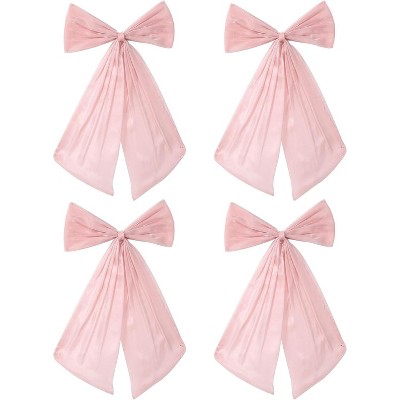 4-Piece Pink Sheer Organza Bow Set – Large-Sized Bows Ideal for Party, Bedroom, Window, Cake Table & Baby Shower Decor