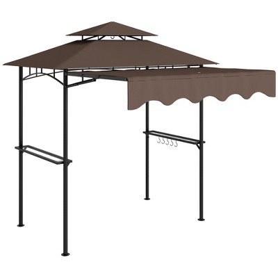 Outsunny 8' x 5' Grill Gazebo, Double Tiered Outdoor BBQ Gazebo with Side Awning, 2 Side Shelves and 6 Hooks for Patio, Deck, Yard