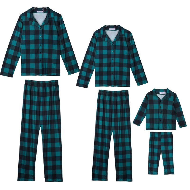 cheibear Christmas Plaid Long Sleeve Tee with Pants Loungewear Family Pajama Sets, 1 of 5