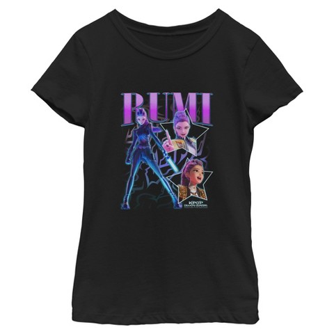 KPop Demon Hunters Girls KPop Demon Hunters Rumi Super Star Logo T Shirt - Black - Small