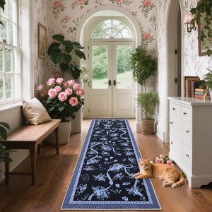 Floral Rugs for Living Room Bedroom Washable Bow Pattern Area Rug Non Slip Low Pile Indoor Home Decor Carpet - 1 of 4
