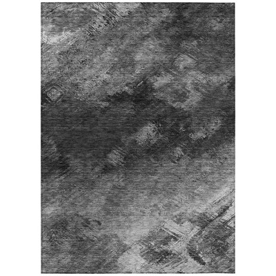 Gray Charcoal And Silver Abstract Washable Indoor Outdoor Area Rug