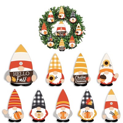 Big Dot of Happiness Fall Gnomes -  Autumn Harvest Party Front Door Decorations - DIY Accessories for Wreath - 9 Pieces