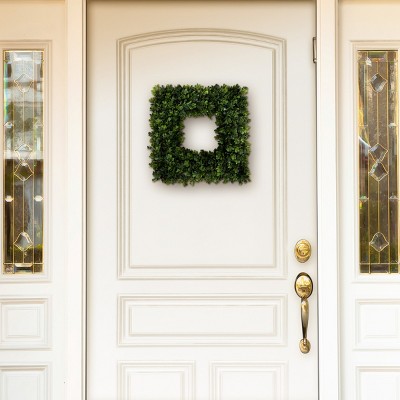 Nature Spring 16" Green Boxwood Artificial Square Wreath for Front Door