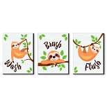 Big Dot of Happiness Let's Hang - Sloth - Kids Bathroom Rules Wall Art - 7.5 x 10 inches - Set of 3 Signs - Wash, Brush, Flush