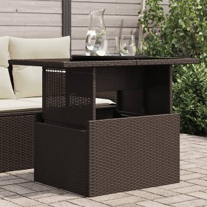 vidaXL Garden Table Brown PE Rattan, Powder-Coated Steel, Tempered Glass - 1 of 4