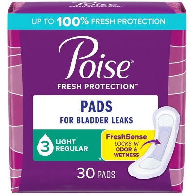 Poise Incontinence Pads for Women - Light Absorbency - 3 Drop - Regular - 30ct