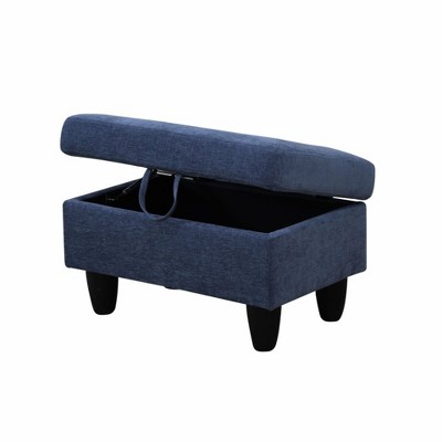 DOMETOUR Elegant Blue Linen Storage Ottoman for Living Room or Bedroom