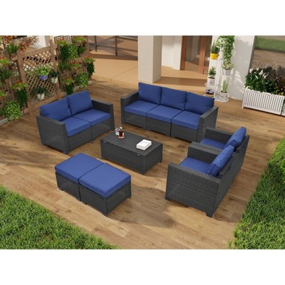 Sapphtopaz Patio Furniture Set Wicker Woven Outdoor Conversation Chairs with Cushions and Square Coffee Table for Outdoor, Terrace