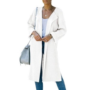 Coolmee Long Cardigan Sweaters for Women Ribbed Knit Open Front Long Sleeve Side Slit Fall Casual Coat - 1 of 4
