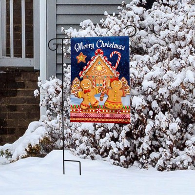 Gingerbread House Christmas Garden Flag in Multicolor Polyester