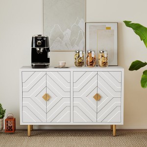 ChicFurnit Decorative Storage Cabinet Modern Buffet Cabinet with Embossed Doors for Living Room, White, 52.30"*17.70"*9.80" - 1 of 4