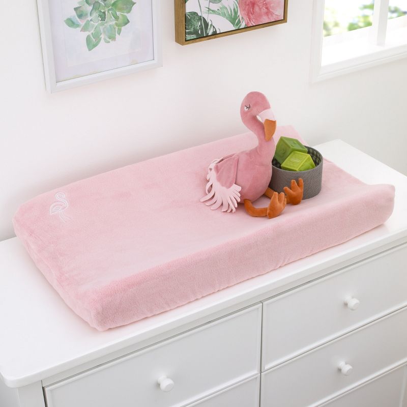 NoJo Tropical Flamingo Pink Plush Coral Fleece Changing Pad Cover with Applique, 2 of 4